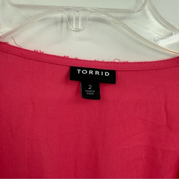 Torrid Women’s Size 2X Midi Swiss Surplice Dress Salmon Short Sleeves Pockets - Picture 11 of 12